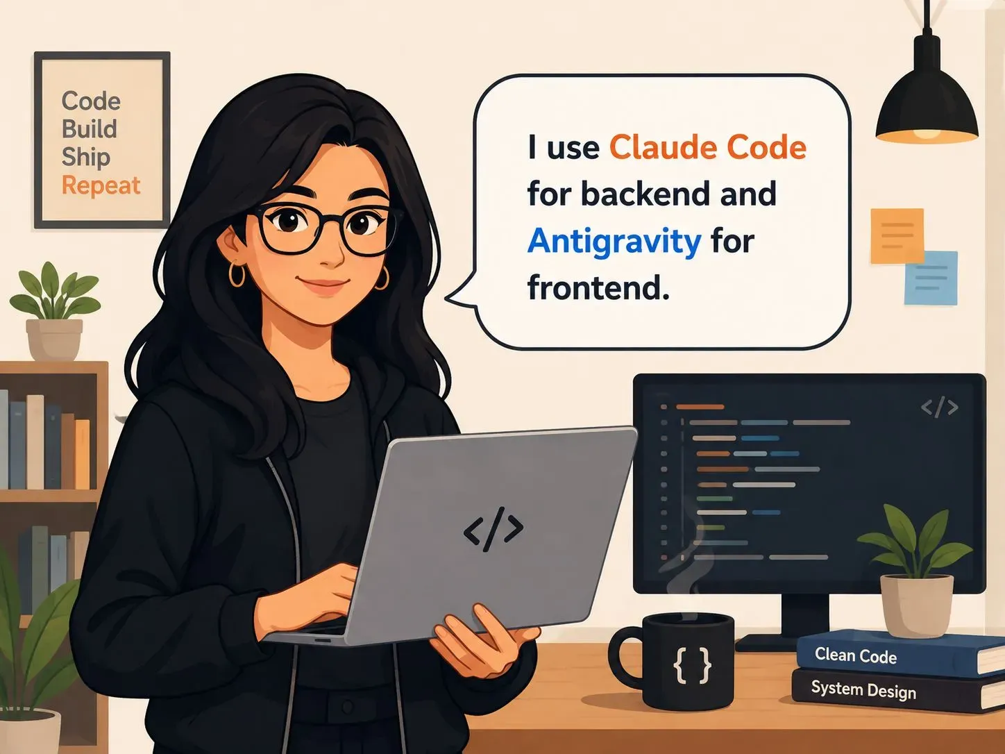 Real-world developer story: Sarah, a full-stack developer from Austin, explains why she uses Claude Code for backend Python work and Antigravity for frontend React UI testing with its built-in browser.