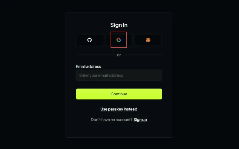 OpenRouter sign-in page with a red box highlighting the 'Sign in with Google' button for easy account creation.